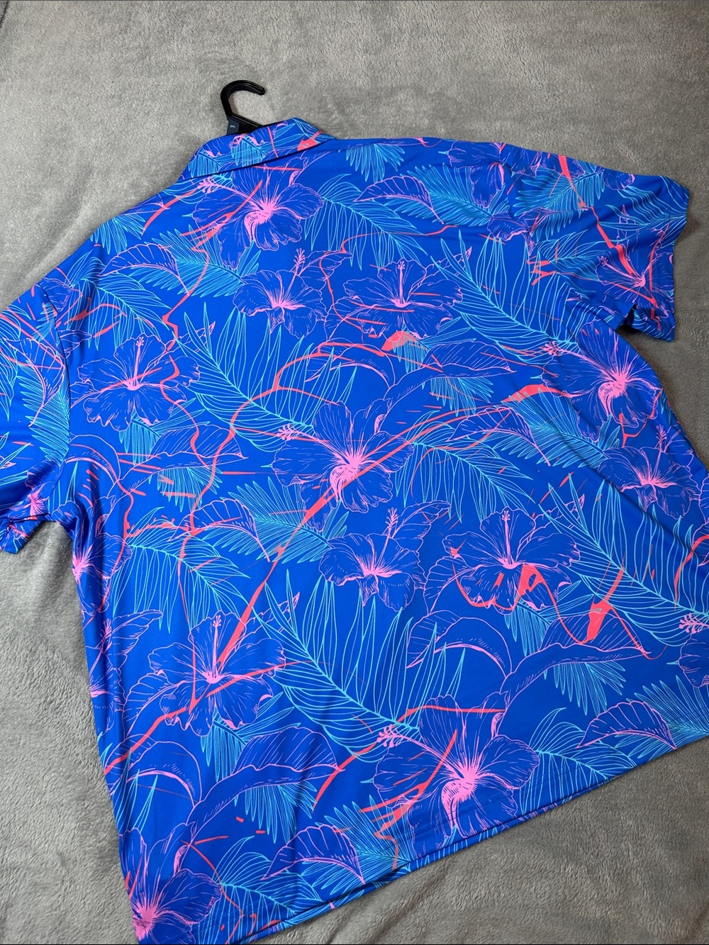 NWT Men's BIRDIEBOUND Blue Golf Polo w/Pink Tropical Floral Print Sz 3XL ⛳️ - Picture 6 of 8